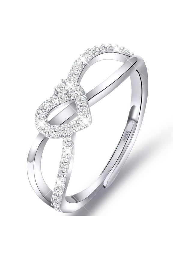 Adjustable 6-10 Size 925 Sterling Silver Rings for Women Thumb Love Heart Ring CZ Wedding Rings Bands for Women Engagement Ring Anniversary Christmas Valentine's Day Jewelry Gift