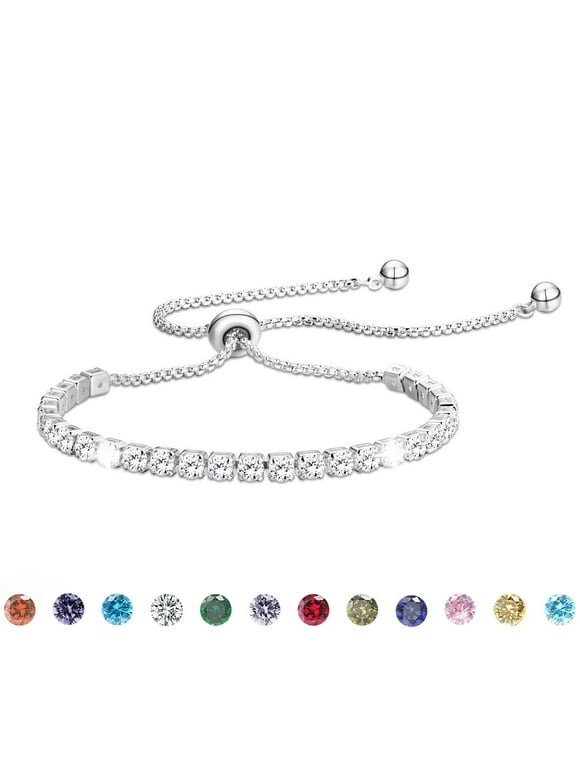 18K White Gold Plated Tennis Bracelets for Women Girls CZ S925 Sterling Silver April Birthstone Bracelets with Crystal Birthday Valentines Day Jewelry Gifts Teen Her Wife Lady Adults Kids Ideas