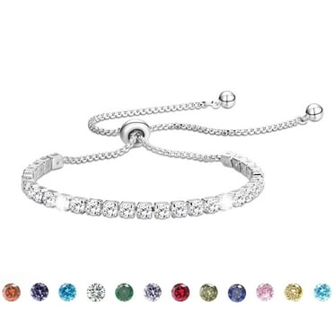 APSVO 18K White Gold Plated Tennis Bracelets for Women Girls CZ S925 Sterling Silver April Birthstone Bracelets with Crystal Birthday Valentines Day Jewelry Gifts Teen Her Wife Lady Adults Kids Ideas