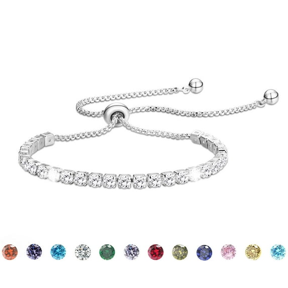 APSVO 18K White Gold Plated Tennis Bracelets for Women Girls CZ S925 Sterling Silver April Birthstone Bracelets with Crystal Birthday Christmas Jewelry Gifts Teen Mom Adult Stocking Stuffers Kids Age