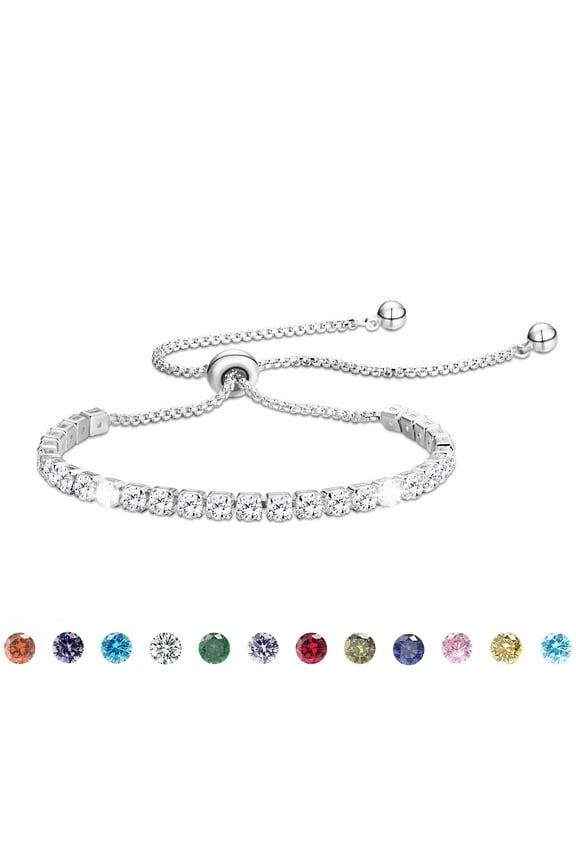 18K White Gold Plated Tennis Bracelets for Women Girls CZ S925 Sterling Silver April Birthstone Bracelets with Crystal Birthday Valentines Day Jewelry Gifts Teen Her Wife Lady Adults Kids Ideas
