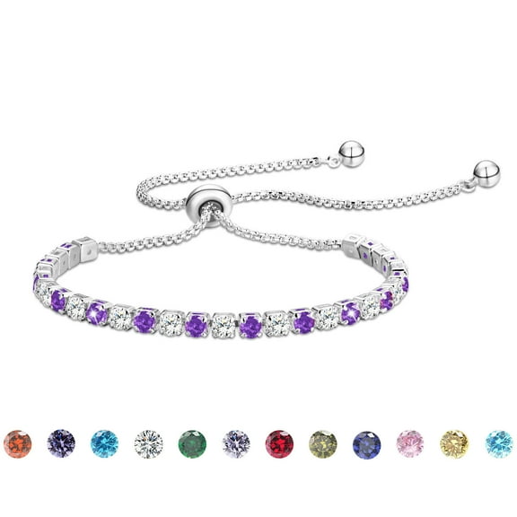 APSVO 18K White Gold Plated Tennis Bracelets for Women Girls CZ S925 Sterling Silver February Birthstone Bracelets with Purple Amethyst Birthday Valentines Day Jewelry Gifts Teen Her Wife Kids Ideas