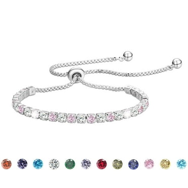APSVO 18K White Gold Plated Tennis Bracelets for Women Girls CZ S925 Sterling Silver October Birthstone Bracelets with Pink Tourmaline Wedding Birthday Jewelry Gifts Ideas Teen Tween Mom Kids Age