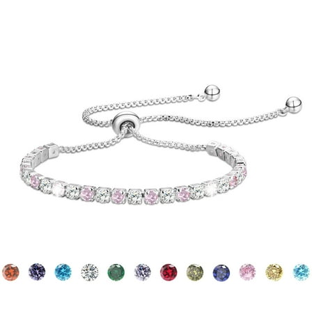 APSVO 18K White Gold Plated Tennis Bracelets for Women Girls CZ S925 Sterling Silver October Birthstone Bracelets with Pink Tourmaline Birthday Valentines Day Jewelry Gifts Teen Her Wife Kids Ideas
