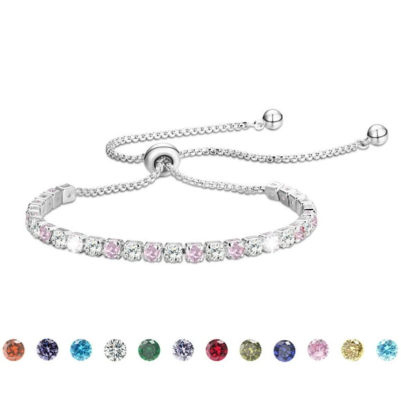 18K White Gold Plated Tennis Bracelet with CZ 925 Sterling Silver Bracelets for Women Mom October Birthstone Bracelet with Pink Tourmaline Birthday Mother's Day Jewelry Gifts for Her