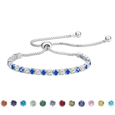 APSVO 18K White Gold Plated Tennis Bracelets for Women Girls CZ S925 Sterling Silver September Birthstone Bracelets with Blue Sapphire Wedding Birthday Jewelry Gifts Ideas Teen Tween Mom Kids Age