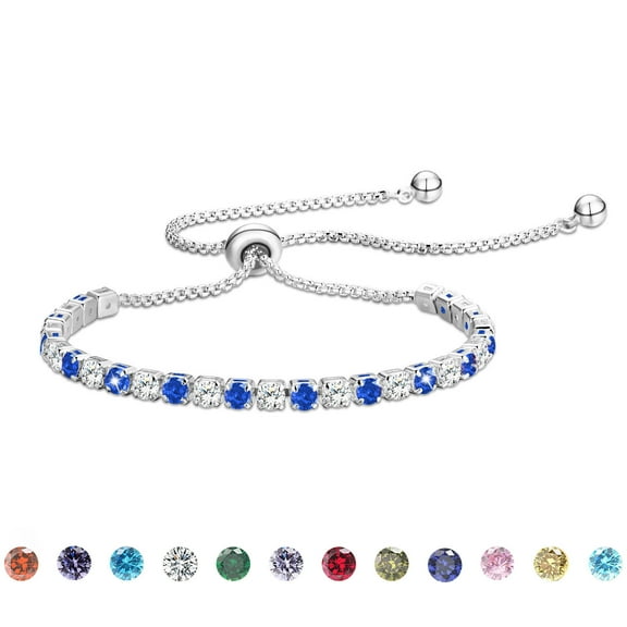 APSVO 18K White Gold Plated Tennis Bracelets for Women Girls CZ S925 Sterling Silver September Birthstone Bracelets with Blue Sapphire Wedding Birthday Jewelry Gifts Ideas Teen Tween Mom Kids Age