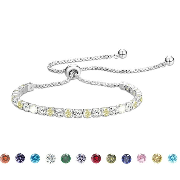 APSVO 18K White Gold Plated Tennis Bracelets for Women Girls CZ S925 Sterling Silver August Birthstone Bracelets with Yellow Peridot Birthday Valentines Day Jewelry Gifts Teen Her Wife Kids Ideas