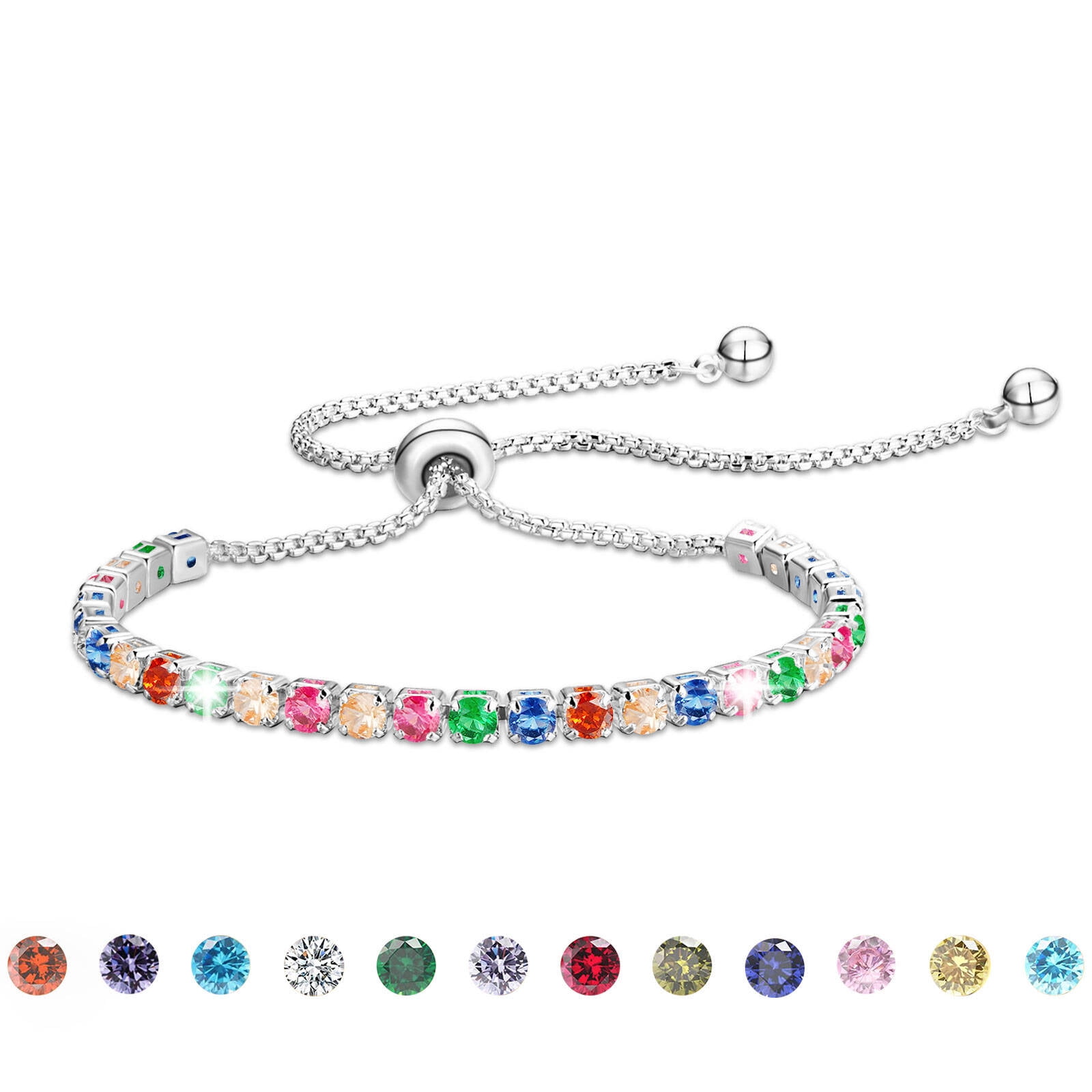 Sterling Silver Colorful Rainbow CZ Open Circle Adjustable Bolo Bracelet Sterling Silver Colorful Rainbow CZ Open Circle Adjustable Bolo Bracelet