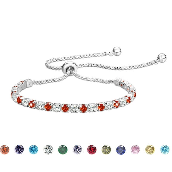 APSVO 18K White Gold Plated Tennis Bracelets for Women Girls CZ S925 Sterling Silver July Birthstone Bracelets with Red Ruby Birthday Valentines Day Jewelry Gifts Teen Her Wife Adults Kids Ideas