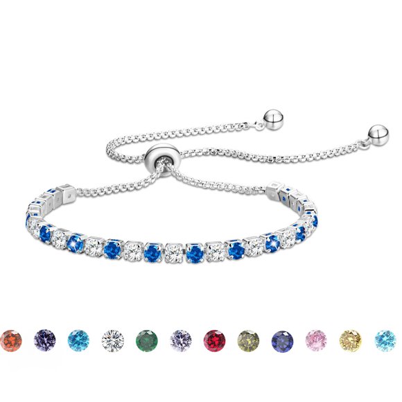 APSVO 925 Silver Plated Tennis Bracelets for Women CZ March Birthstone Bracelets with Blue Aquamarine Birthday Jewelry Gifts Teen Girls