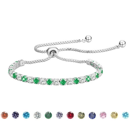APSVO 18K White Gold Plated Tennis Bracelets for Women Girls CZ S925 Sterling Silver May Birthstone Bracelets with Green Emerald Birthday Valentines Day Jewelry Gifts Teen Her Wife Adults Kids Ideas