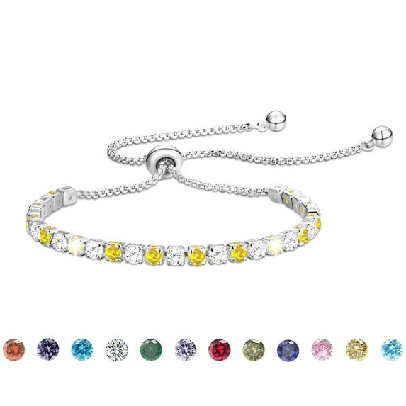 APSVO 18K White Gold Plated Tennis Bracelets for Women Girls CZ S925 Sterling Silver November Birthstone Bracelets with Yellow Citrine Topaz Birthday Valentines Day Jewelry Gifts Teen Her Kids Ideas