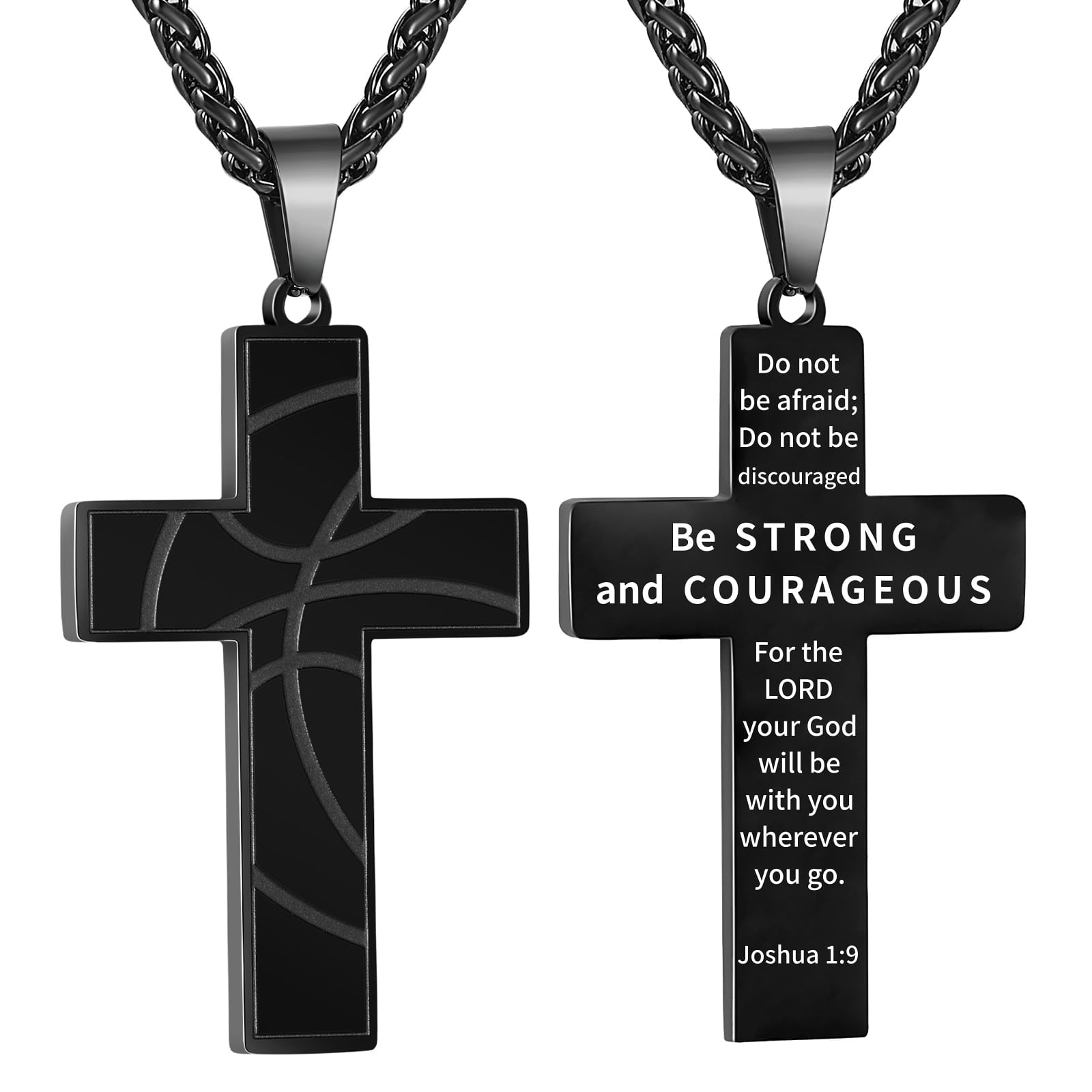 Walmart savings: APSVo Stainless Steel Basketball Cross Necklace for Men, Boys - Joshua 1:9, Christian Jewelry