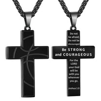 APSVO, Be Strong and Courageous Cross Necklace, Stainless Steel, 20 Inches