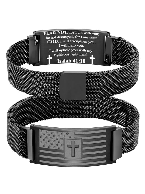 Birthday Christmas Jewelry Gifts for Men Teen Boys Stocking Stuffers Kids Black American Flag Cross Bracelets Catholic Christian Religious Stuff Accessories