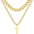 thumbnail image 1 of APSVO Birthday Christmas Jewelry Gifts for Men Teen Boys Stocking Stuffers Kids Gold Plated Cross Necklaces Stainless Steel Cuban Figaro Pendant Chain Set, 1 of 7