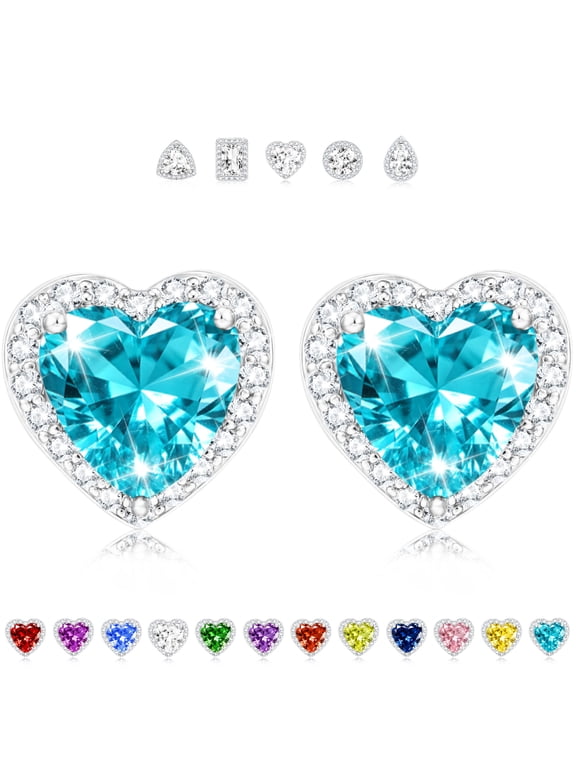 Birthday Christmas Jewelry Gifts for Women Teen Girls Stocking Stuffers Kid 18K White Gold Plated Love Heart Stud Earrings with S925 Silver Post December Birthstone Earrings with Blue Tanzanite
