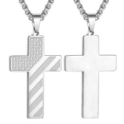 APSVO Silver Cross Necklaces for Men Boys American Flag Pendant Chain Catholic Christian Religious Birthday First Communion Graduation Fathers Day Jewelry Gifts Teen Him Dad Son Adults Kids Age Ideas