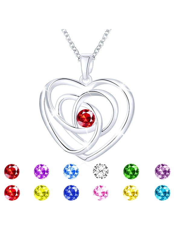925 Silver Plated Love Heart Necklaces for Women CZ January Birthstone Pendant Chain with Red Garnet Birthday Christmas Jewelry Gifts Teen Girls Stocking Stuffers Kids