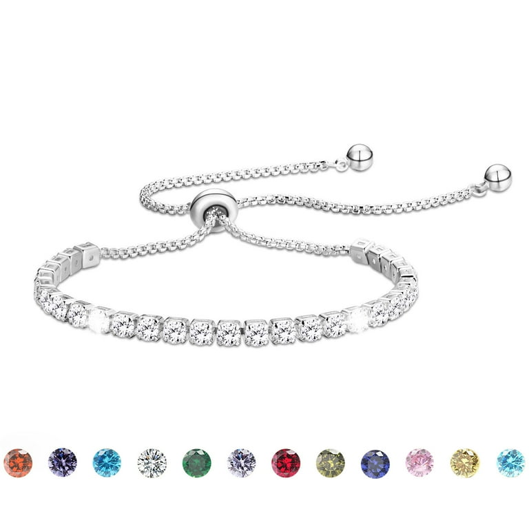 Apsvo Ajustable 6 10 inch White Gold Eternity Tennis Bracelet with CZ Crystals 925 Sterling Silver Bracelets for Women April Birthstone Bracelet
