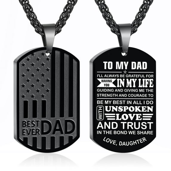 APSVO Black Dog Tag Necklaces for Men to My Dad Gifts from Daughter American Flag Pendant Chain Christian Religious Birthday Valentines Day Jewelry Gifts Dad Him Godfather Adults Male Ideas
