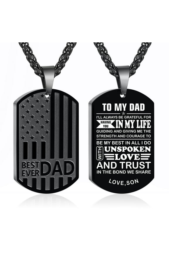 Black Dog Tag Necklaces for Men to My Dad Gifts from Son American Flag Pendant Chain Christian Religious Birthday Easter Basket Stuffers Jewelry Gifts Dad Him Godfather Adults Male Ideas