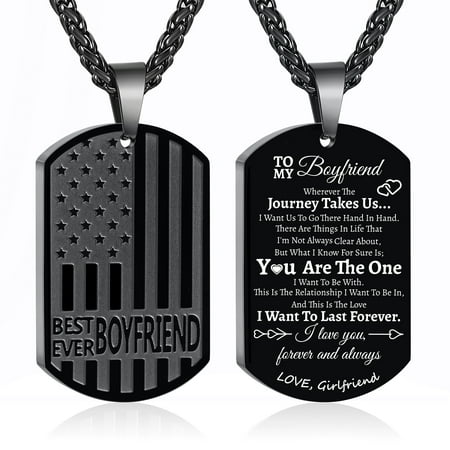 APSVO Black Dog Tag Necklaces for Men Boys to My Boyfriend Gifts from Girlfriend American Flag Pendant Chain Religious Christian Birthday Graduation Fathers Day Jewelry Gifts Him Teen Adults Ideas
