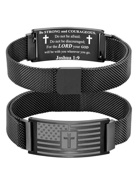 Black American Flag Cross Bracelets for Men Boys Catholic Christian Religious Birthday Graduation Fathers Day Jewelry Gifts Teen Him Dad Tween Son Boyfriend Preteen Teen Adults Kids Age Ideas