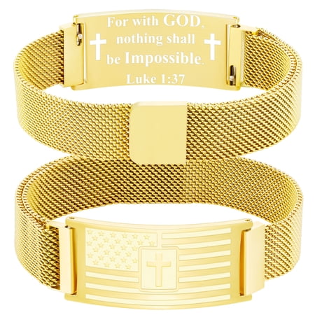 APSVO Gold American Flag Cross Bracelets for Men Boys Catholic Christian Religious Birthday Graduation Fathers Day Jewelry Gifts Teen Him Dad Tween Son Boyfriend Preteen Teen Adults Kids Age Ideas