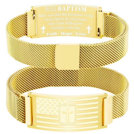 APSVO Baptism Gifts for Kids Bible Verse Gold American Flag Cross Bracelet for Kids Boys Religious Catholic Christian Jewelry Gifts Son Grandson Brother Age Ideas
