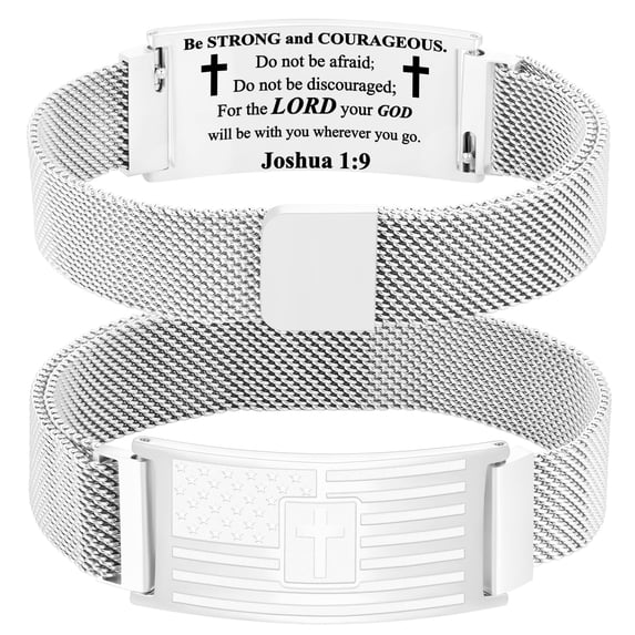 APSVO Silver American Flag Cross Bracelets for Men Boys Catholic Christian Religious Birthday Graduation Fathers Day Jewelry Gifts Teen Him Dad Tween Son Boyfriend Preteen Teen Adults Kids Age Ideas