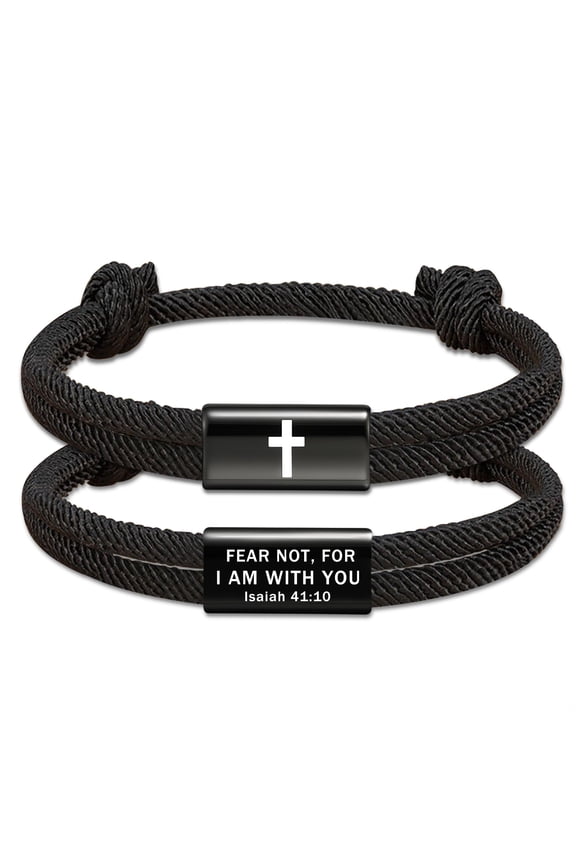 Black Cross Bracelets for Men Bible Verse Braided Rope Bracelet Catholic Religious Christian First Communion Birthday Graduation Fathers Day Jewelry Gifts Teen Dad Him Adults Ideas
