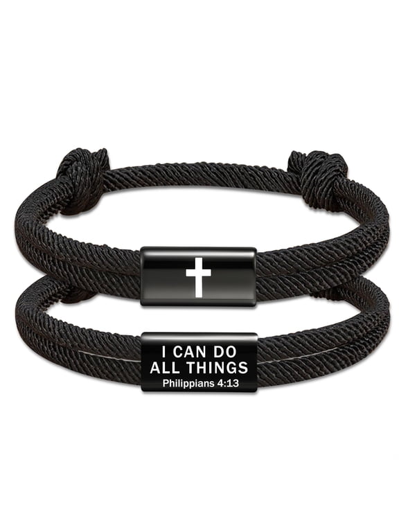 Black Cross Bracelets for Men Bible Verse Braided Rope Bracelet Catholic Religious Christian First Communion Birthday Graduation Fathers Day Jewelry Gifts Teen Dad Him Adults Ideas