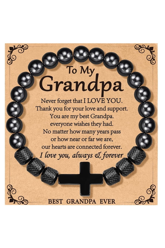 Black Cross Bracelets for Men Obsidian Beads Bracelet Birthday Catholic Christian Religious Easter Basket Stuffers Jewelry Gifts Him Old Man Grandpa Male Adults Ideas