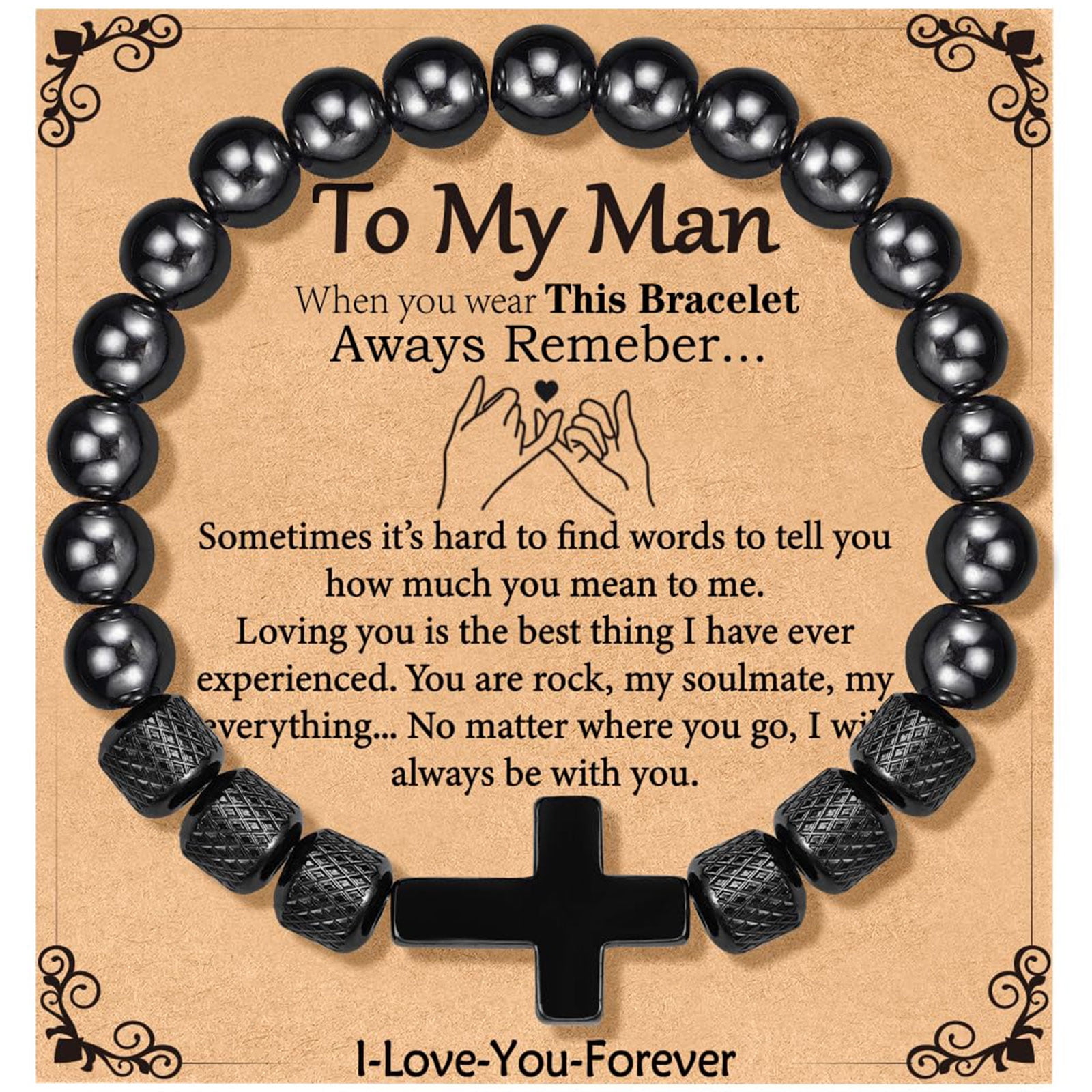 APSVO Black Cross Bracelets for Men Obsidian Beads Bracelet