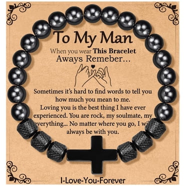 APSVO Black Cross Bracelets for Men Obsidian Beads Bracelet Birthday Catholic Christian Religious Fathers Day Jewelry Gifts Him Father Dad Grandpa Brother Husband Boyfriend Male Adults