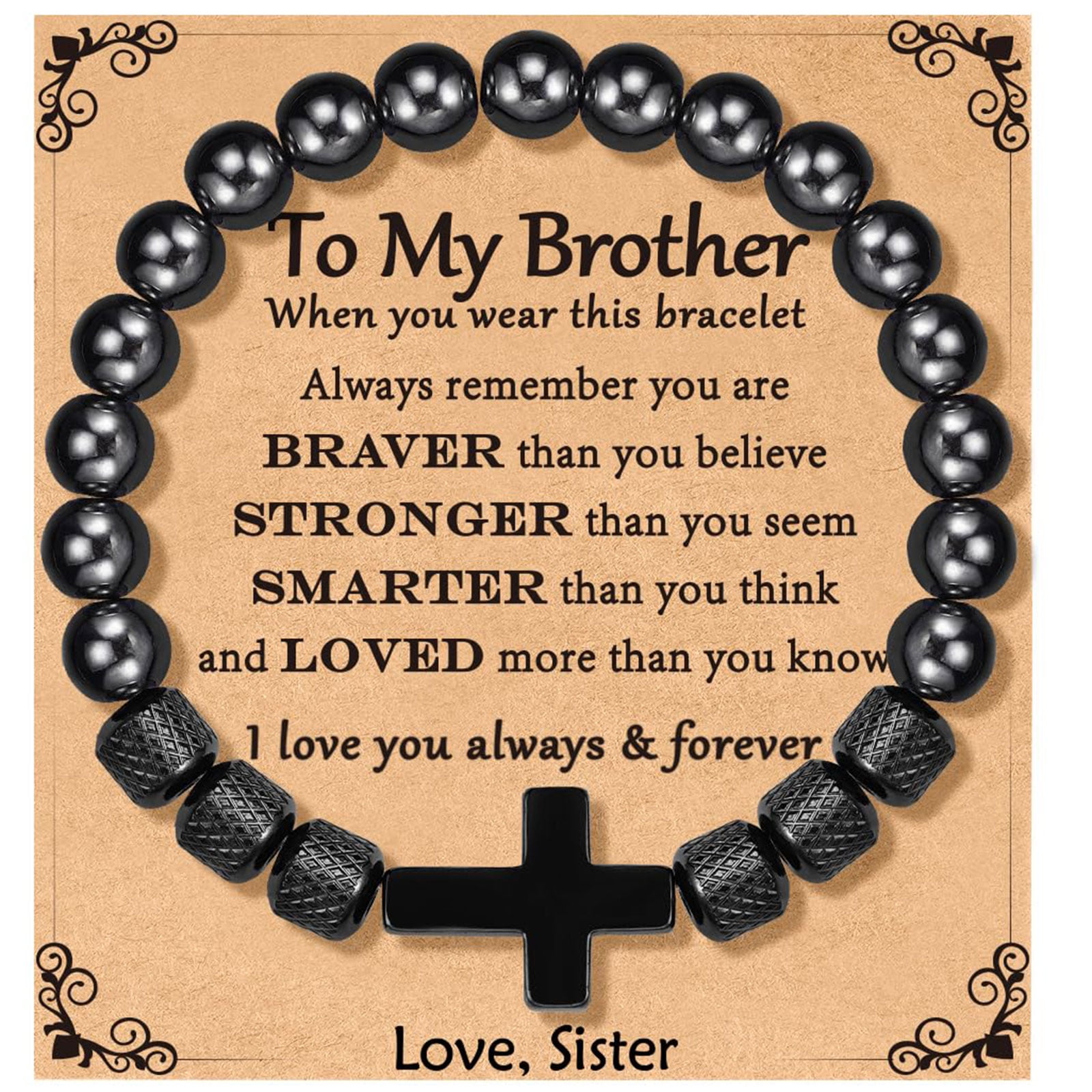 APSVO Black Cross Bracelets for Men Obsidian Beads Bracelet