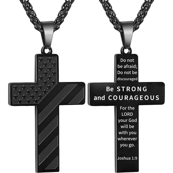 APSVO Black Cross Necklaces for Men Boys American Flag Pendant Chain Catholic Christian Religious Birthday Christmas Jewelry Gifts Teen Dad Boyfriend Son Adults Stocking Stuffer for Kids Age Ideas