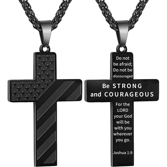 APSVO Black Cross Necklaces for Men Boys American Flag Pendant Chain Catholic Christian Religious Birthday Valentines Day Jewelry Gifts Teen Him Dad Boyfriend Husband Male Son Adults Kids Age Ideas