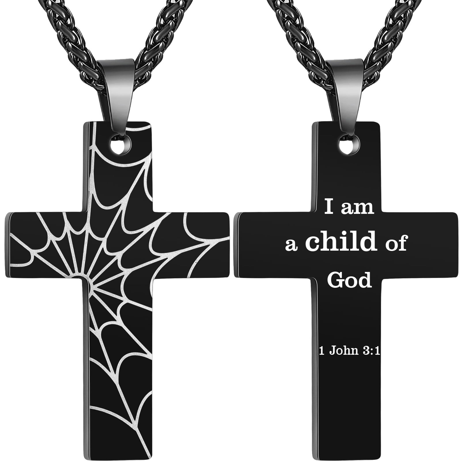 Men Crucifix Cross Pendant with Chain Baptism Christian Jewelry Stainless Steel, Gift Packed,Length 22