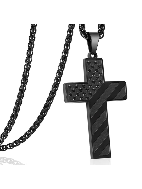 Black Cross Necklace for Men Bible Verse Stainless Steel Cross Pendant Chain American Flag Necklaces Religious Christian Jewelry Gifts