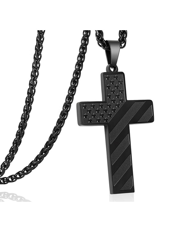 Black Cross Necklace for Men Bible Verse Stainless Steel Cross Pendant Chain American Flag Necklaces Religious Christian Jewelry Gifts