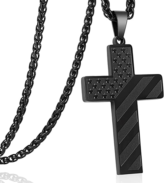 APSVO Black Cross Necklace for Men Boys Bible Verse Stainless Steel