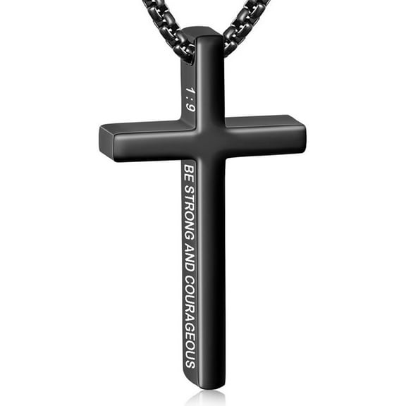 APSVO Black Cross Necklaces for Men Boys Stainless Steel Cross Pendant Chain Religious Christian Birthday Valentines Day Jewelry Gifts Teen Him Boyfriend Dad Son Adults Kids Ideas 18/20/22/24 Inch