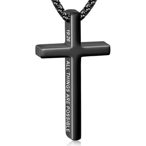 APSVO Black Cross Necklaces for Men Boys Stainless Steel Cross Pendant Chain Religious Christian Birthday Christmas Jewelry Gifts Teen Boyfriend Dad Adults Stocking Stuffers for Kids 18/20/22/24 Inch