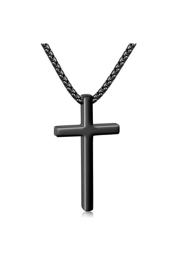 Black Cross Necklaces for Men Boys Stainless Steel Cross Pendant Chain Catholic Religious Christian Birthday First Communion Confirmation Easter Basket Stuffers Jewelry Gifts Teen Adults Kids