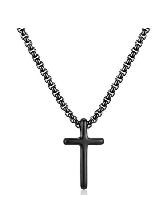 Black Cross Necklaces for Men Women 316L Stainless Steel Cross Pendant Chain Catholic Christian Religious Birthday Christmas Jewelry Gifts Teen Boys Girls Stocking Stuffers Kids 24 Inch