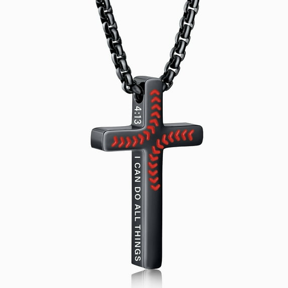 APSVO Black Baseball Cross Necklace for Men Boys Dad Pendant Chain Stuff Accessory Christian Religious Birthday Jewelry Gifts Ideas Tween Kids Coach Player Teen Age Team Game Day Sports Athlete