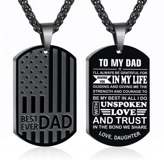 APSVO Black Dog Tag Necklaces for Men to My Dad Gifts from Daughter American Flag Pendant Chain Christian Religious Birthday Christmas Jewelry Gifts Dad Stocking Stuffers Adults